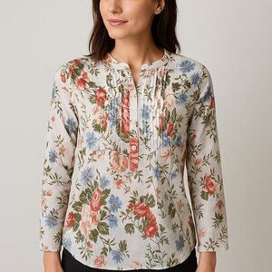 Chaudry KC Floral Blouse Medium NWT 100% Cotton Long Sleeve Made in India